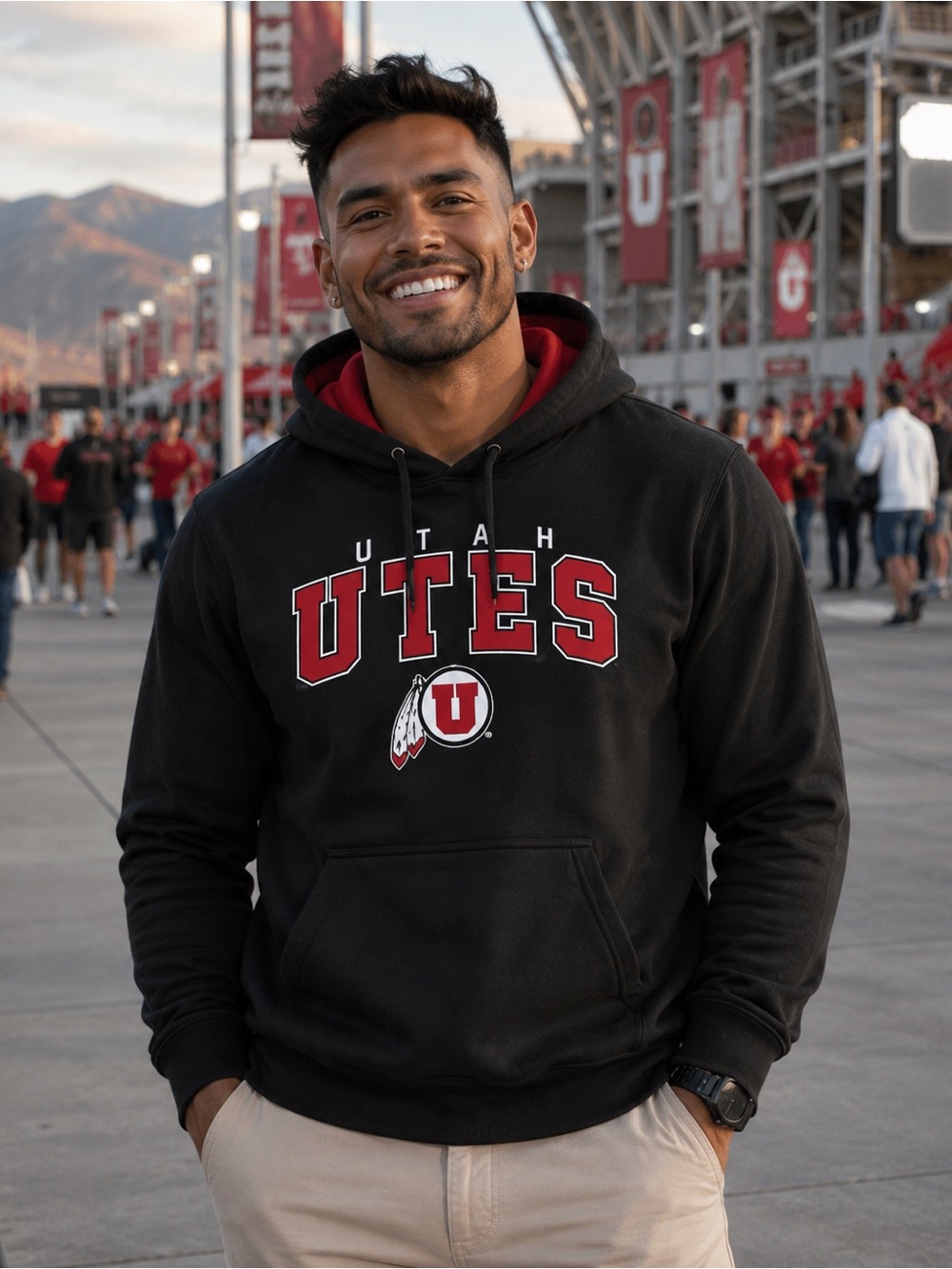 Utah Utes Black Pullover Hoodie XXL Red Lined NCAA Colosseum